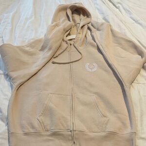 Beige Zip-Up Hoodie with Embroidered Logo